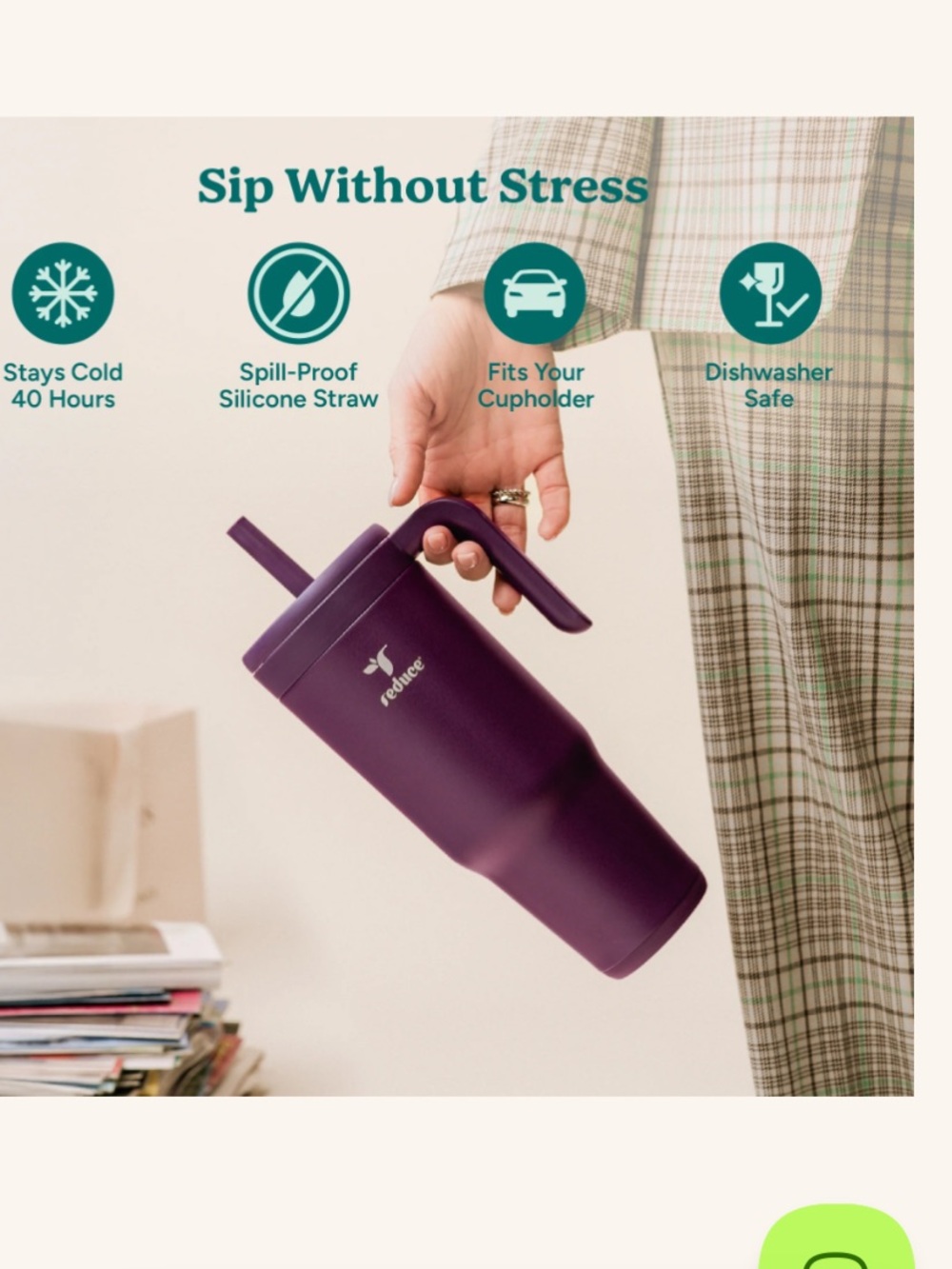 Reduce Spill-Proof 40oz Chiller Silicone Straw Vacuum Insulated Soft-Sit Base - Picture 7 of 7